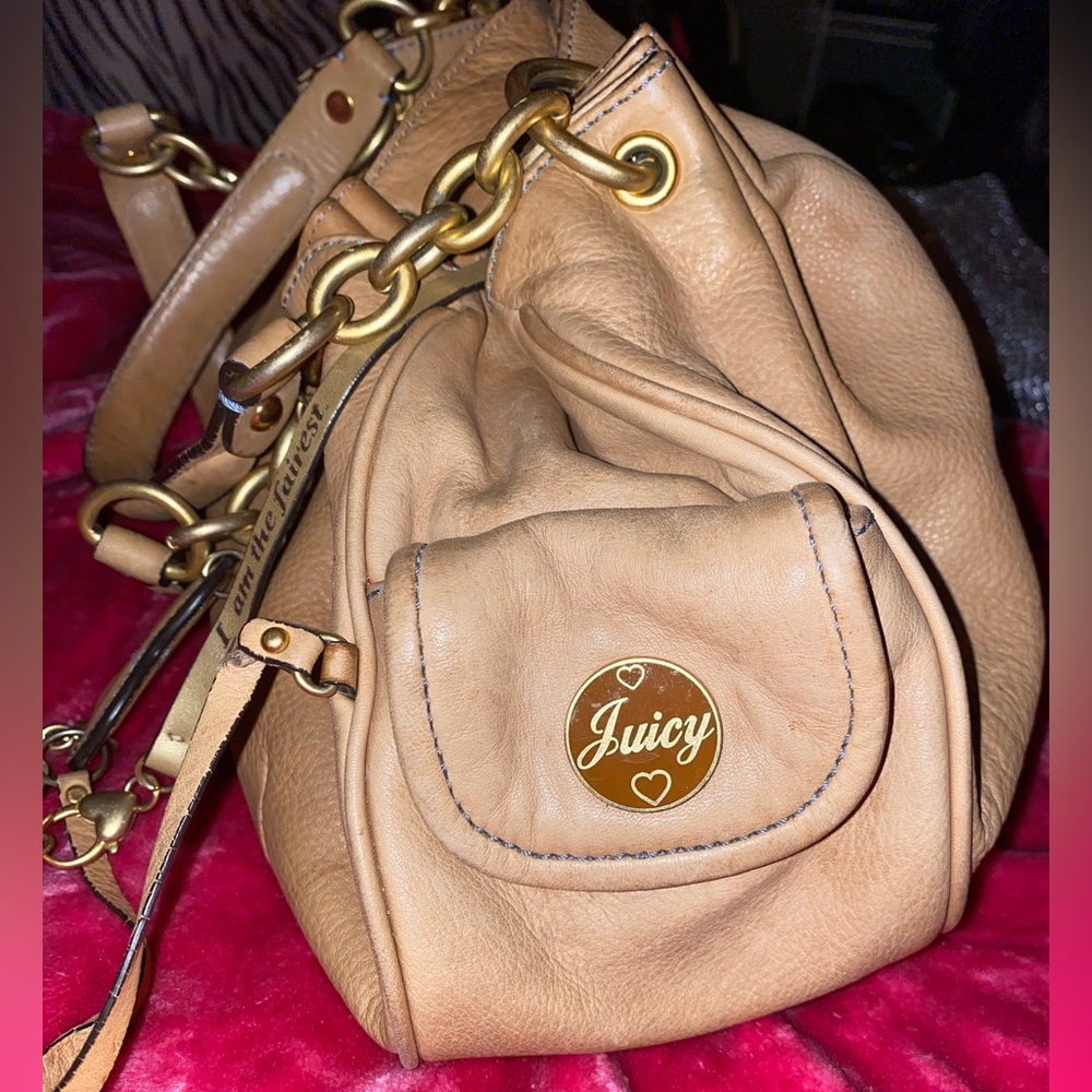 Juicy Couture Tan Leather Shoulder Bag with Gold-Tone Logo